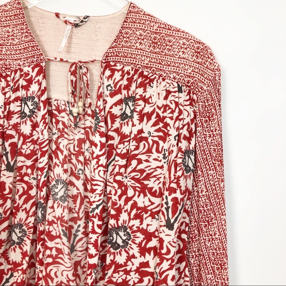 Free People Block Print Tie Neck Topper Cardigan M - Picture 4 of 8